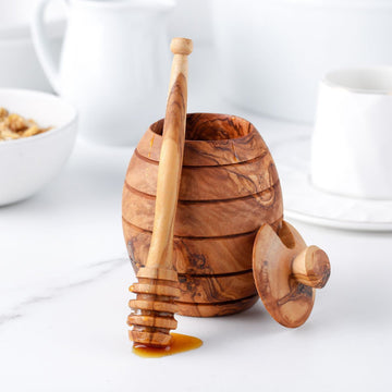 Pot à miel et sa cuillère en bois d'olivier