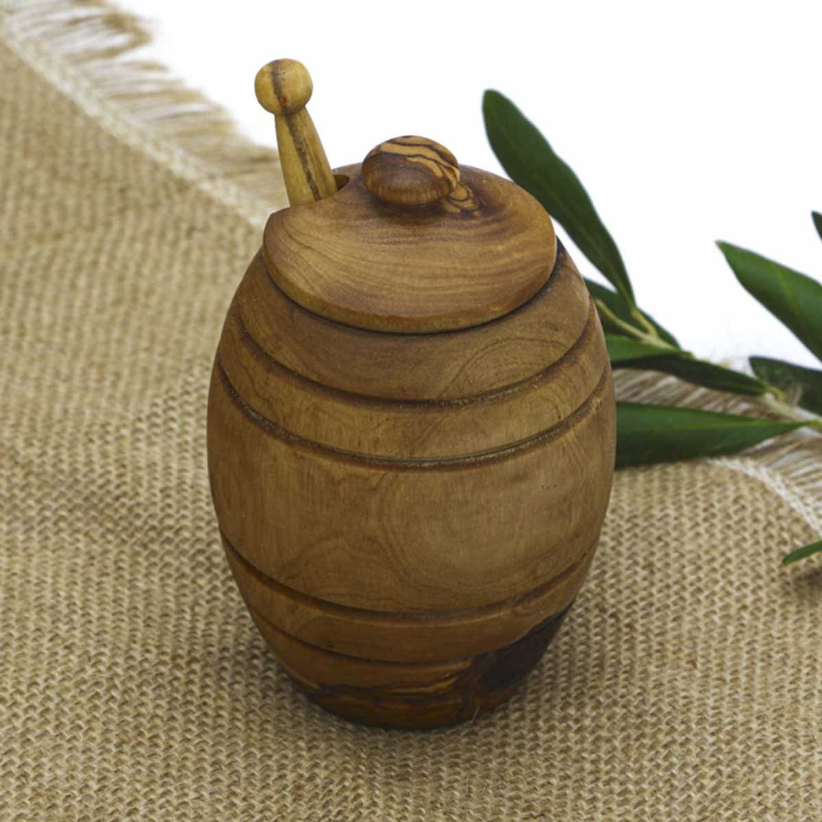 Pot à miel et sa cuillère en bois d'olivier  - 1