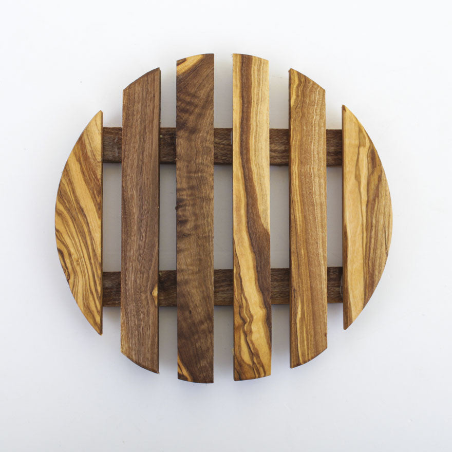 Dessous de plat rond en bois d'olivier  - 1