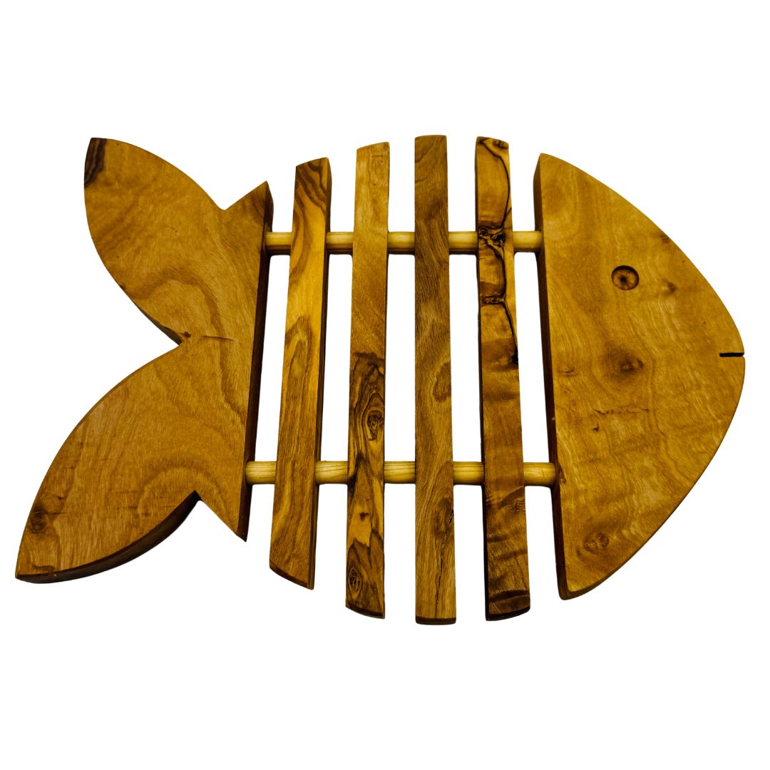 Dessous de plat poisson en bois d'olivier  - 1