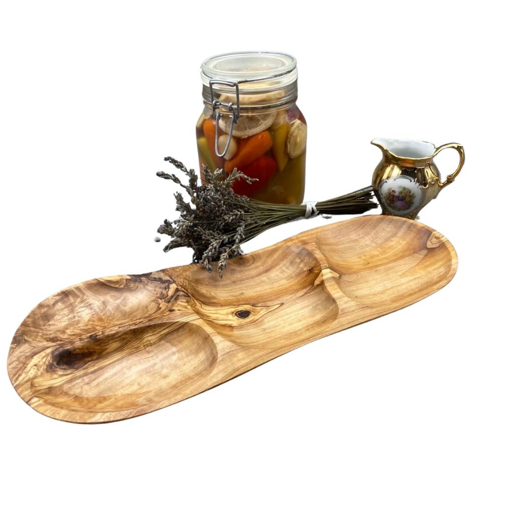 Plat apéritif à compartiments en bois d'olivier  - 3