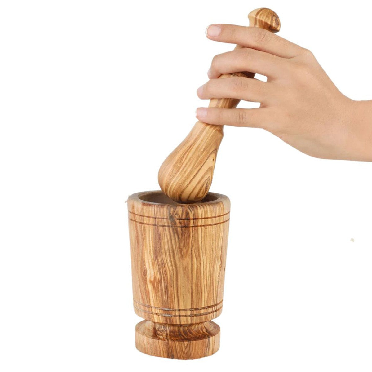 Mortier long avec pilon en bois d'olivier