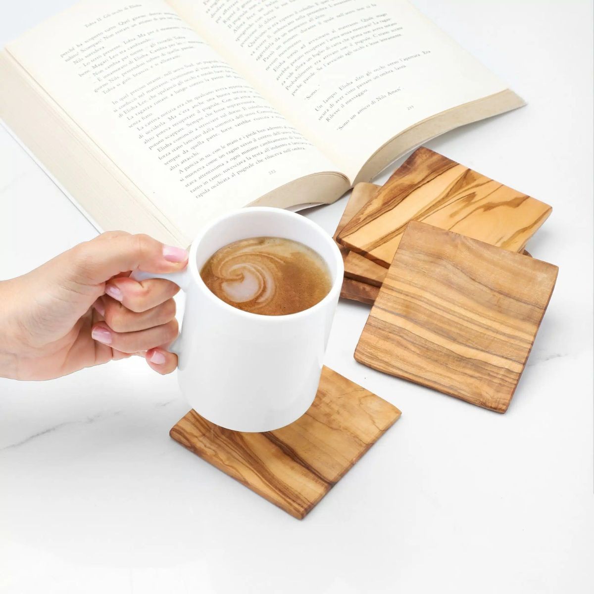 Lot de 5 sous-verres en bois d'olivier