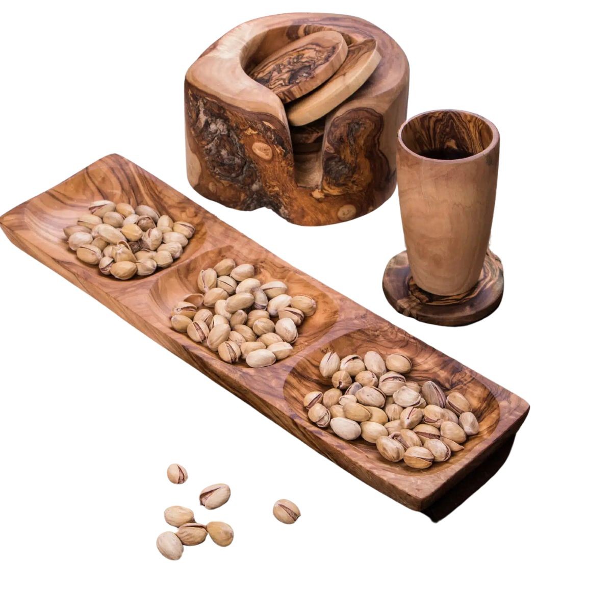 Assiette apéritif trio gourmand en bois d'olivier