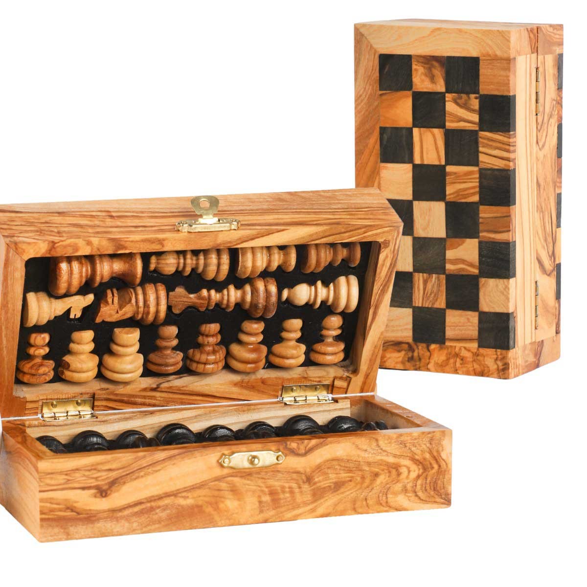 Jeu d'échecs pliable en bois d'olivier