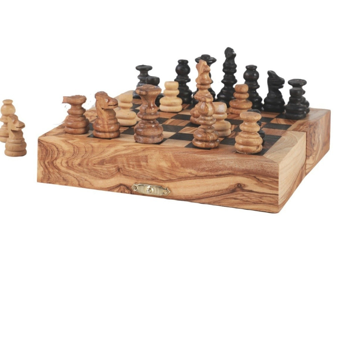 Jeu d'échecs pliable en bois d'olivier