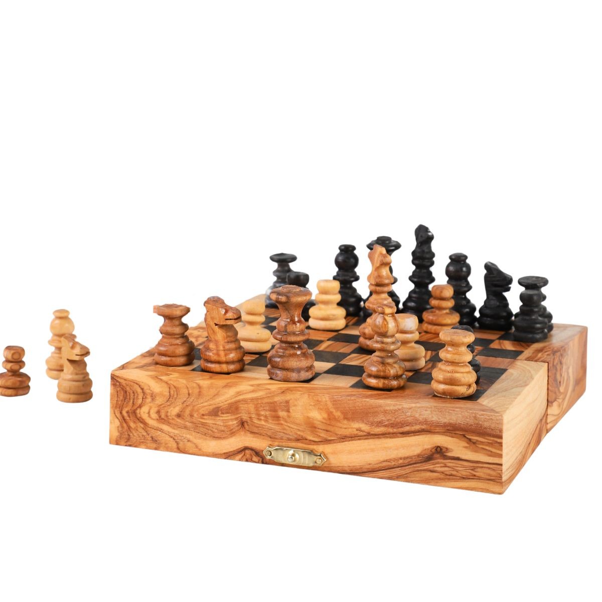 Jeu d'échecs pliable en bois d'olivier